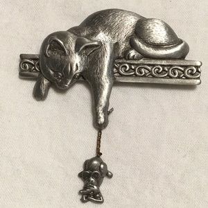 Vintage Cat and Mouse Brooch by JJ Jonette